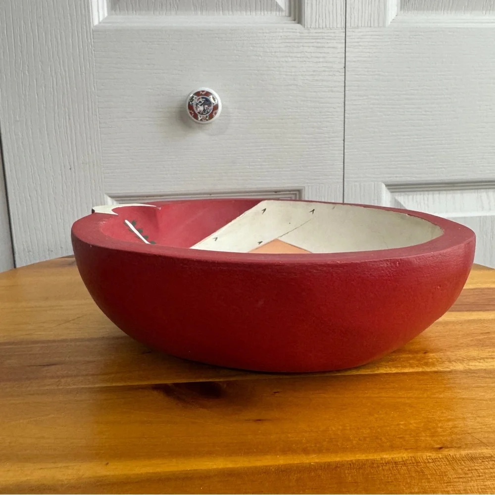 Handmade‎ hand painted wooden Santa Claus bowl